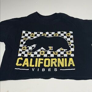 Medium Black Short Sleeve California Vibes Checkered Bear Cropped T Shirt